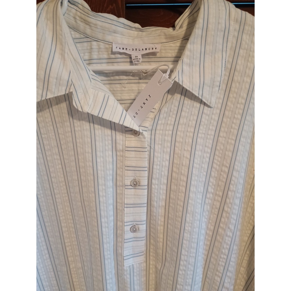 NWT Jane And Delancey White & Blue Striped Popover Blouse 3X Boho Peasant